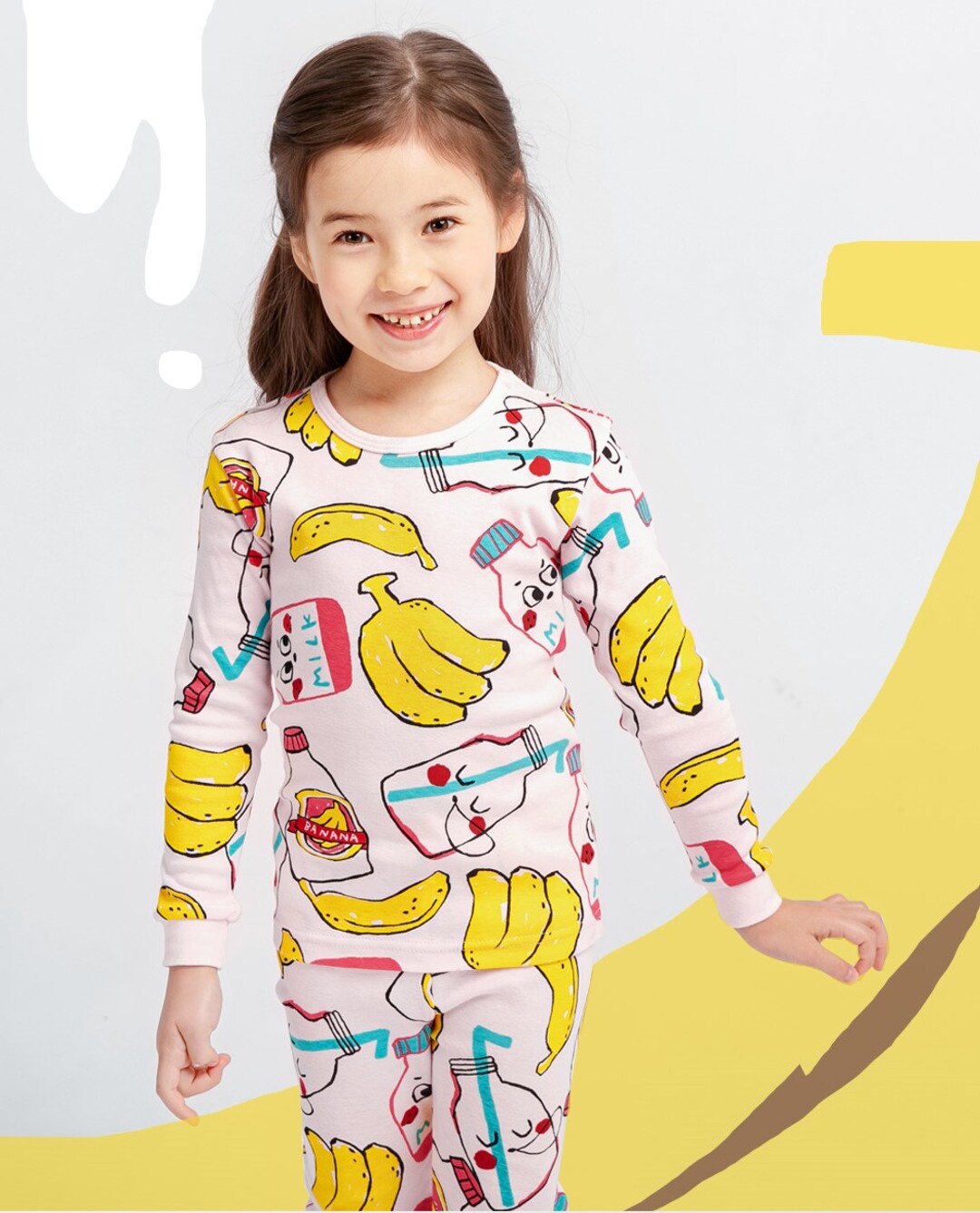 Toddler Pajamas, Girls Milk and Banana Pajamas, Kids Pajama Set, Pajama