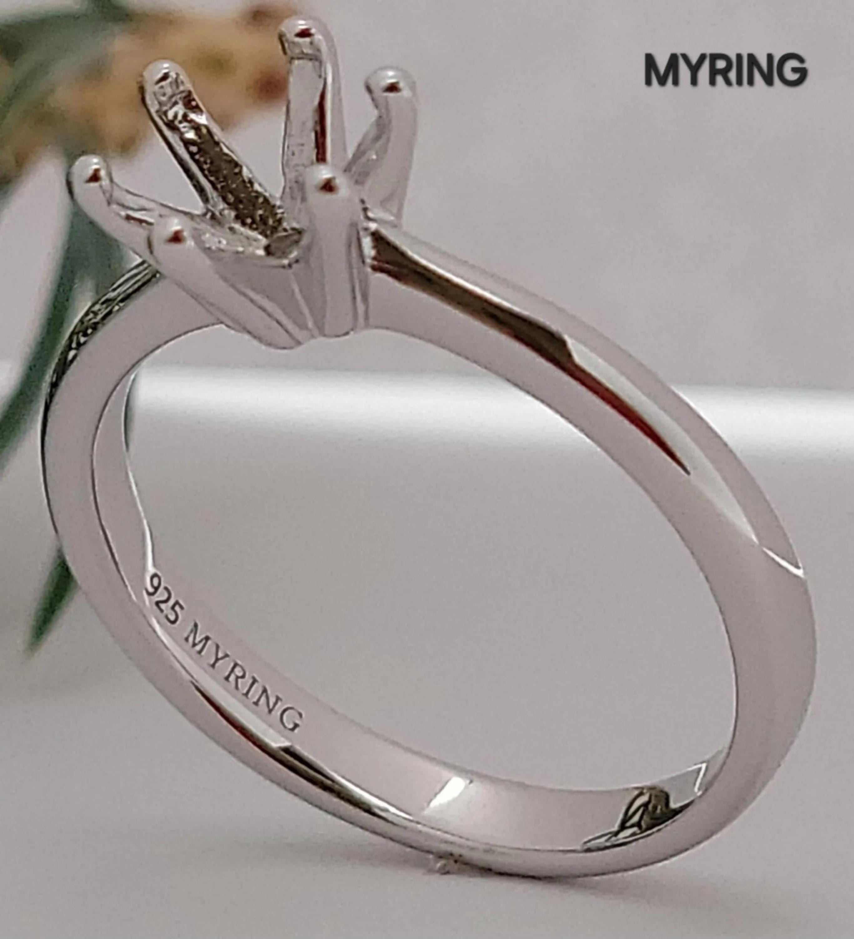 Rhodium Plated Sterling Silver Semi Mount Ring: 6.5mm Round Gemstone Setting