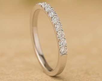 Sterling Silver CZ Eternity Band Ring: Rhodium Plated Stacking Ring