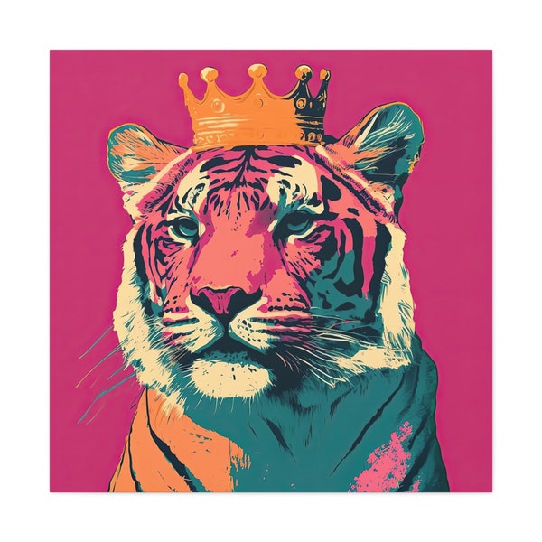 Gallery Wrap Canvas - Royal Tiger | Pop Art Tiger - College Royalty | Pink College Dorm Decor