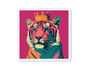 Die-Cut Magnets - Royal Tiger | Pop Art Tiger - College Royalty | Pink College Dorm Decor