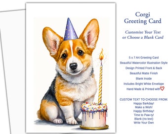 Customized Welsh Corgi Dog Happy Birthday Card - Choose a Greeting Or Write Your Own