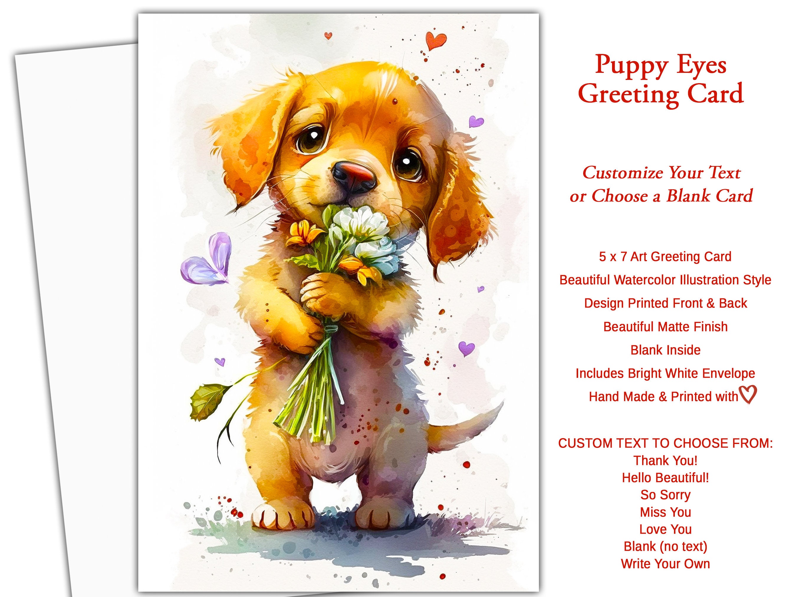 Customized Cute Puppy Any Occasion Greeting Card Thank You, Miss You,  Sympathy, Love You, Hello, Blank - Etsy