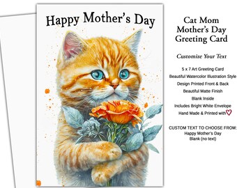 Customized Orange Tabby Cat Mother's Day Card - Pet Mother's Day Card - Card from the Dog - Dog Mom - Gift from the Fur Baby, Orange Kitten