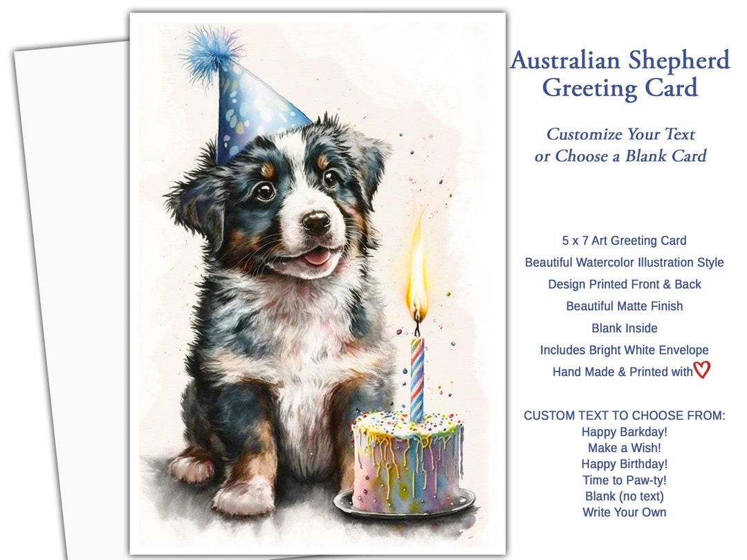 Customized Australian Shepherd Birthday Card Happy Barkday Etsy