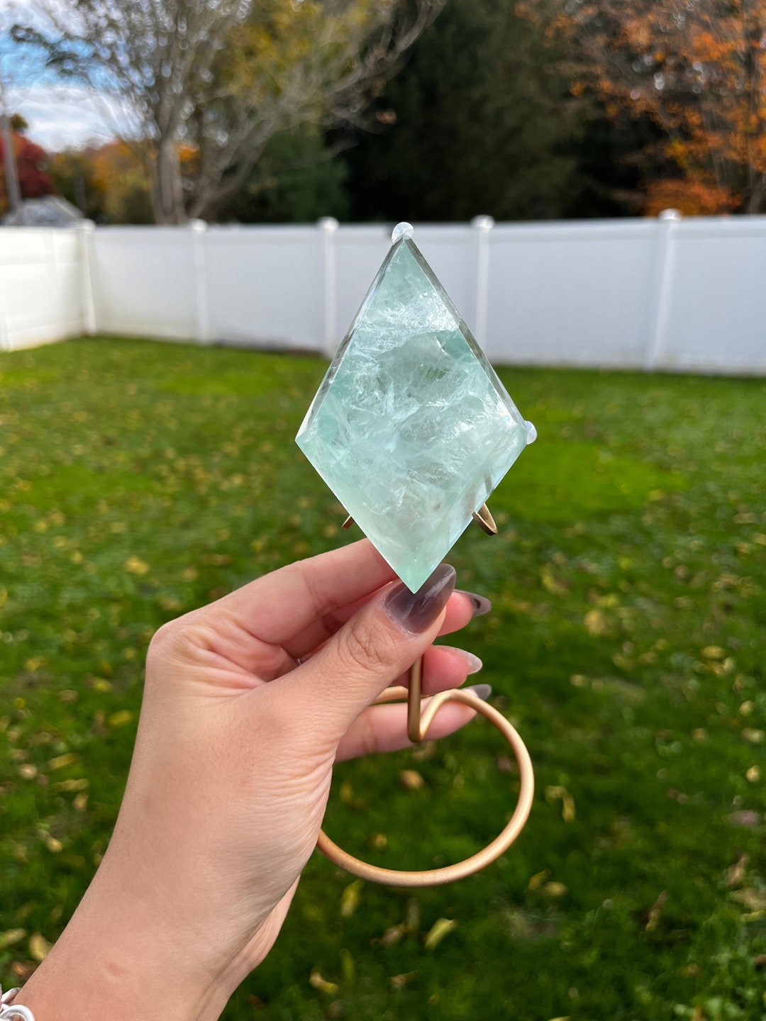 Green Fluorite Diamond Carving With Stand IMPERFECT Etsy
