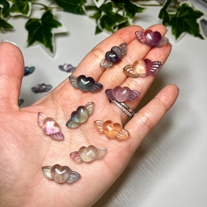 Mini Fluorite Heart with Wings Carving