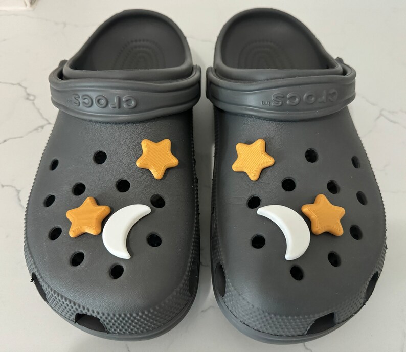 Moon & Star Crocs Charms – 2 White Crescent Moons and 4 Gold Stars ...
