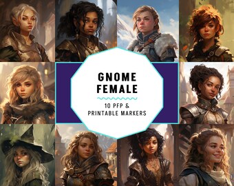 Gnome Female Profile Pictures: D&D Character Markers (Digital Download)