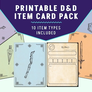 D & D Ausrüstung und Gegenstandskarten, druckbare Gegenstandskarten, benutzerdefinierte Artikelkartenpaket, Dungeons and Dragons, Rollenspiel, Tabletop, digitaler Download