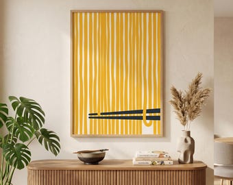 Noodle Art Print Ramen Poster Kitchen Wall Decor Japandi Food Illustration Digital Download Yellow Kitchen Print Cute Aesthetic Dorm Room Ar