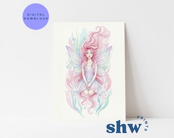 Watercolour Fairy Print Pink: Fantasy Illustration for Girl Nursery Art