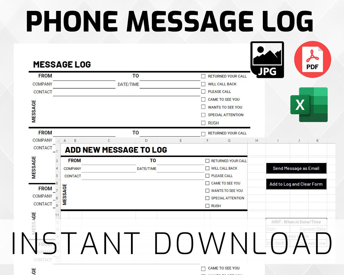 Phone Call Log Daily Phone Message Log Template Digital Contact Organizer Printable ...