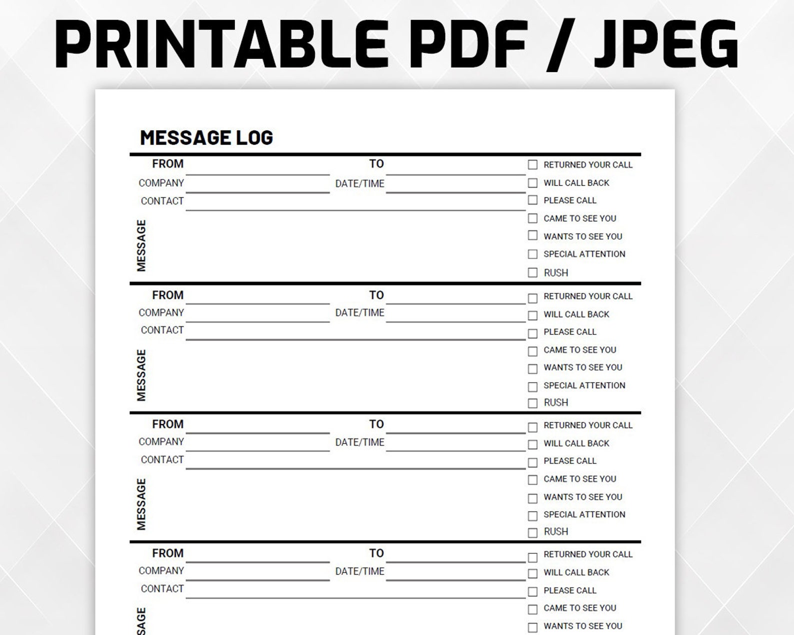 Phone Call Log Daily Phone Message Log Template Digital Contact Organizer Printable ...