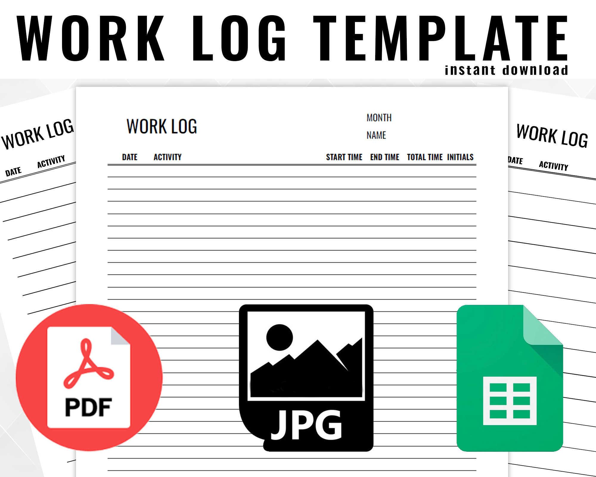 Work Log Printable Template Editable Google Sheets Template