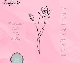 Daffodil Machine Embroidery File, March Birth Month Flower Pattern