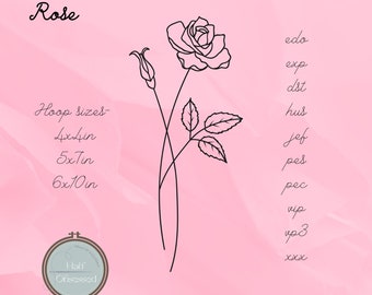 Rose Machine Embroidery File, June Birth Month Flower