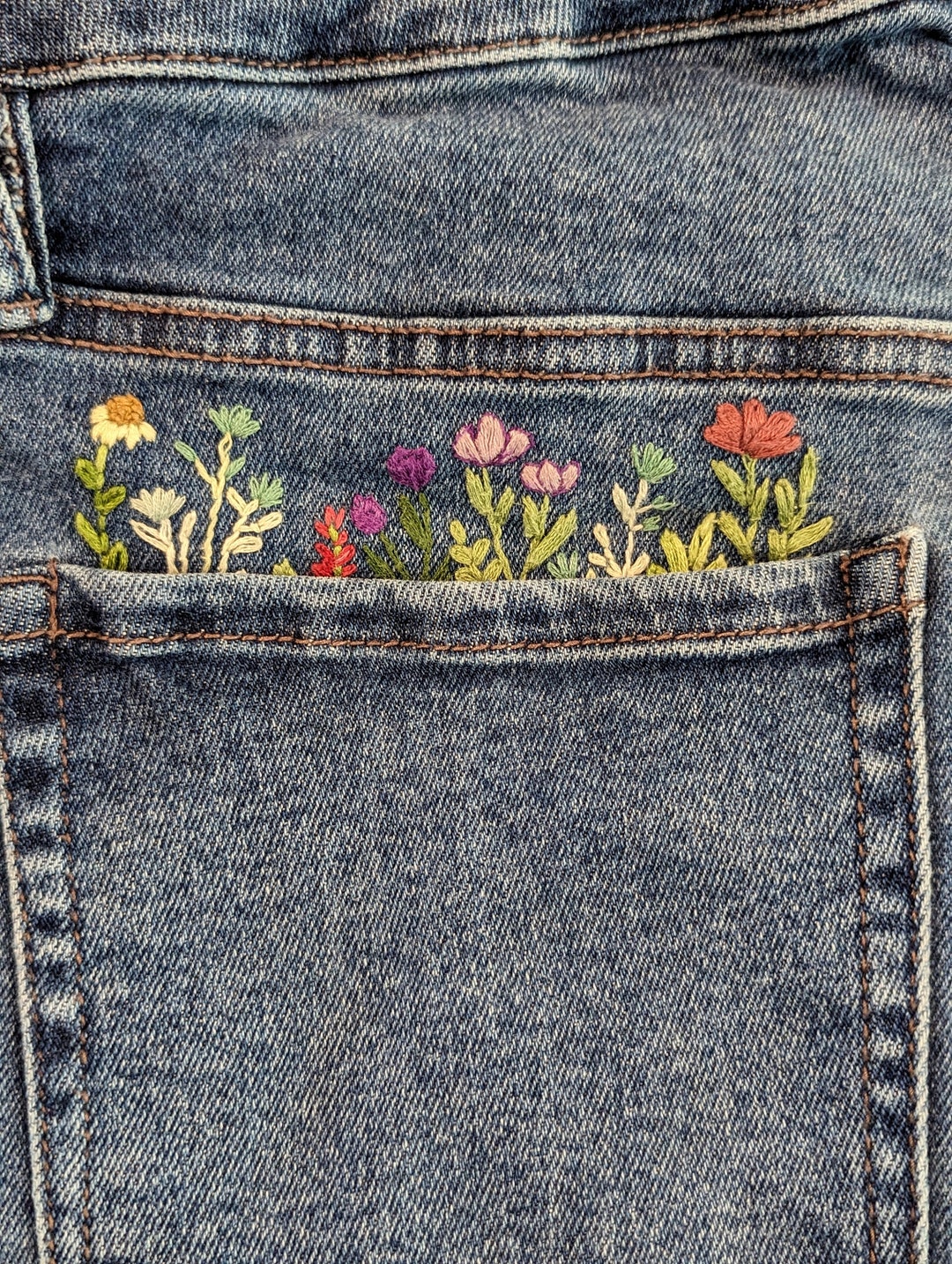 Wildflower Embroidery Design, for Pants Pocket Diy Hand Embroidery Floral, Stitch Guide and