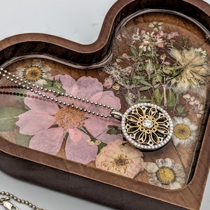 Wood Heart Jewelry Tray: Preserved Flowers Ring Dish
