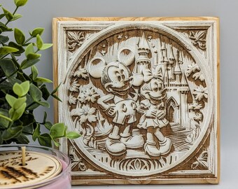 Salvamanteles de Mickey y Minnie, decoración de cocina, agarradera de madera grabada en relieve, decoración rústica
