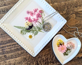 Juego de bandejas de porcelana para joyas hechas a mano: plato floral para anillos, decoración para mesita de noche