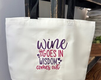 Bolsa de lona de algodón bordada para amantes del vino