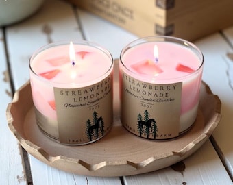 Vela de soja natural, hecha a mano, limonada rosa fresa, decoración del hogar, regalo, recipiente de vidrio