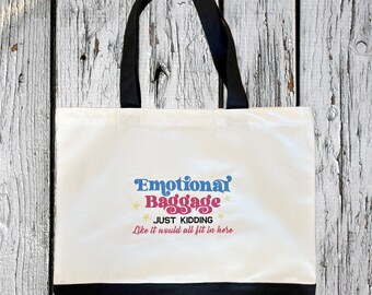 Bolsa de lona de algodón bordada con motivos de equipaje emocional