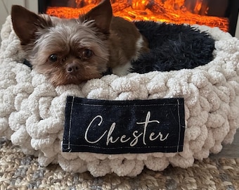 Cama para perro personalizada: cama de hilo grueso con forma de donut, lavable