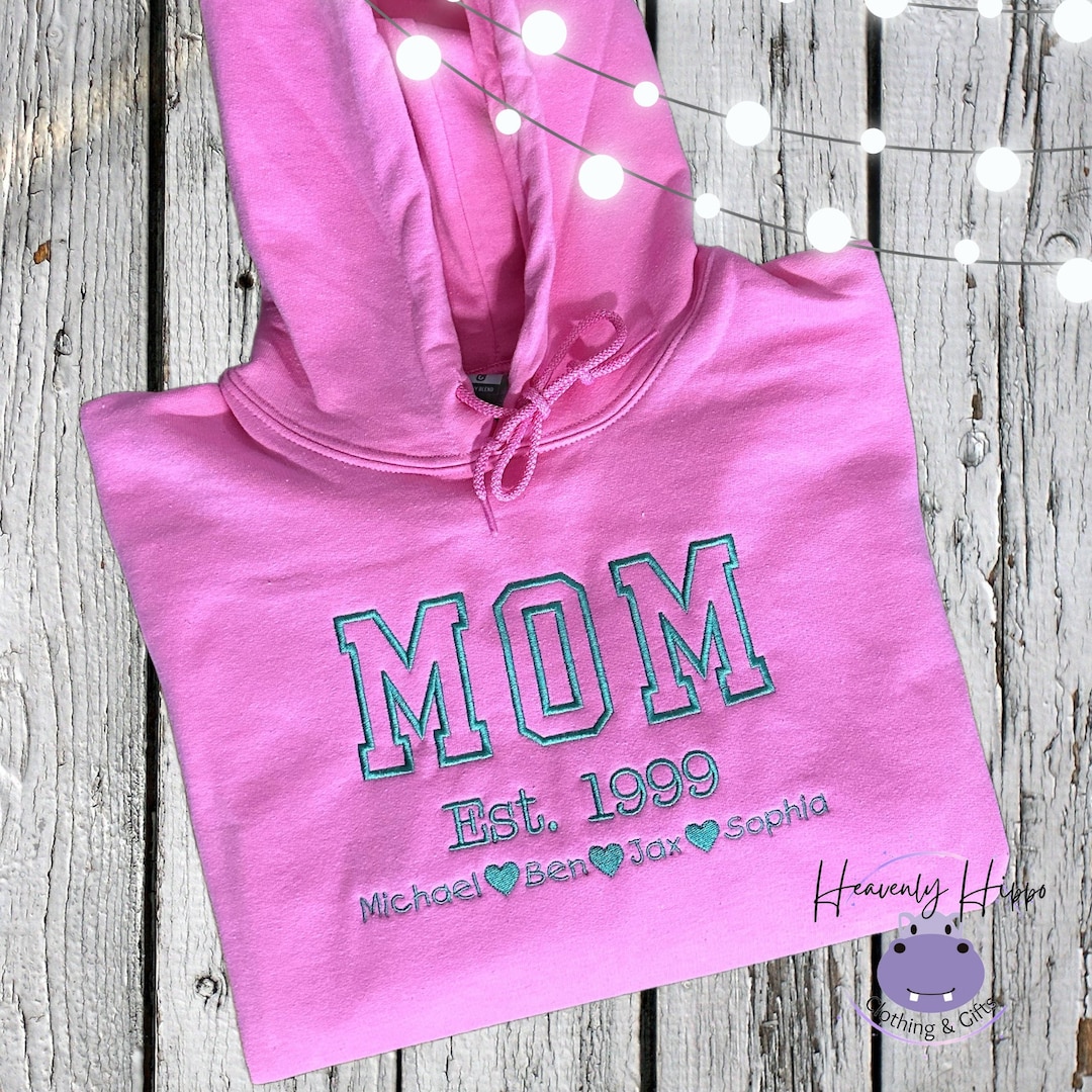 Custom Embroidered Hoodie Sweatshirt for Mom, Est Date, Kids Names