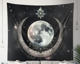 Full Moon Witchy Occult Wall Tapestry, 100% Polyester,  Witchy Home Decor, 4 Sizes (36x26in - 104x88in) Indoor Wall Hanging, Witch Gift