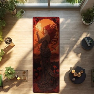 Fire Goddess Rubber Yoga Mat, Ideal Gift for Elemental Lovers, Oracle Tarot Card Aesthetic, Divine Feminine Touch, Durable and Lightweight