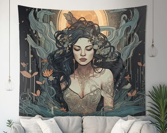 Wassergöttin Wandbehang: Witchy okkulte Ästhetik, wasserfest, mehrere Größen (80x70cm - 104x88in), Hexen Wandkunst, Altar Tuch
