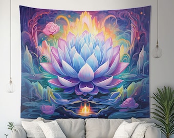 Lavender Lotus Flower Wall Tapestry Psychedelic Aesthetic, Spiritual Altar Cloth, Plant Lover Gift, Meditation Room & Yoga Studio Decor
