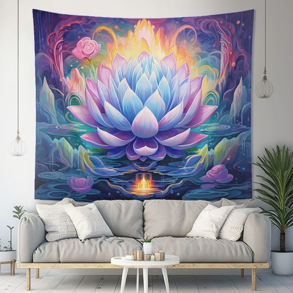 Lavender Lotus Flower Wall Tapestry Psychedelic Aesthetic, Spiritual Altar Cloth, Plant Lover Gift, Meditation Room & Yoga Studio Decor