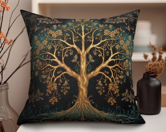 Alchemical Tree of Life Square Throw Pillow, Tarot Card Aesthetic, Natural Spritual Decor, Unique Gift for Nature Lovers, Multiple Sizes