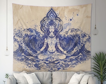 Water Goddess Indoor Wall Tapestry, Sacred Geometry Design, Mysterious Occult Aesthetic Enchanting Bedroom, Living, and Dorm Room Decor