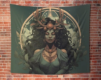 Earth Goddess Wall Tapestry: Witchy Occult Aesthetic, Water-resistant, Multiple Sizes (36x26in - 104x88in), Witch Wall Art, Altar Cloth