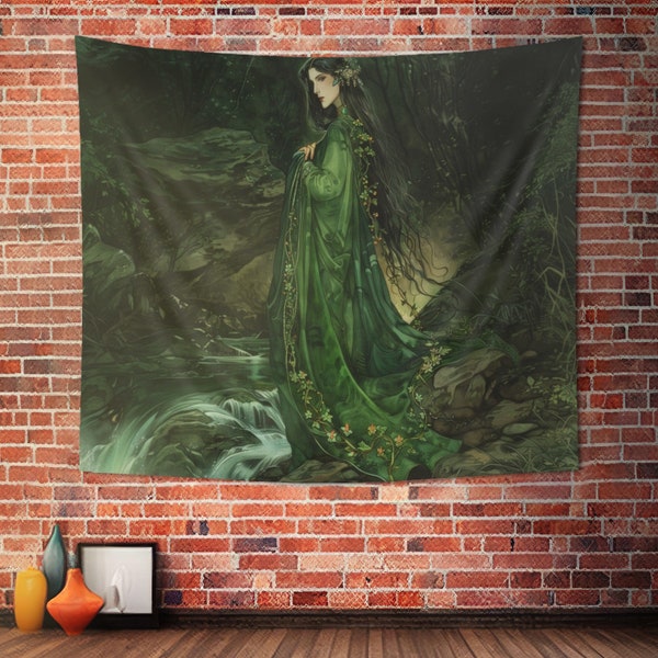 Danu's Enchanted Forest Wall Tapestry, Celtic Mother Goddess Verdure, Mystical Woodland Scene, Spiritual Home Decor, Nature-Themed Artwork