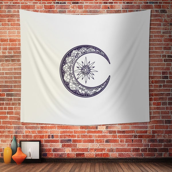 Mandala Crescent Moon Wall Tapestry: Exquisite Bohemian Art, Spiritual Zen Decor for Meditation Rooms, Bedrooms & Living Areas