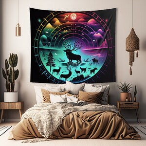 Tapiz de la Carta Natal del Zodíaco - Diseño inspirado en la aurora boreal - Tapiz de pared interior 100% poliéster