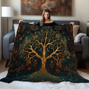 Couverture de jeté en velours en peluche arbre de vie alchimique : Tarot Card Aesthetic, Nature Lovers Gift, Spiritual Decor - 3 Tailles Disponibles