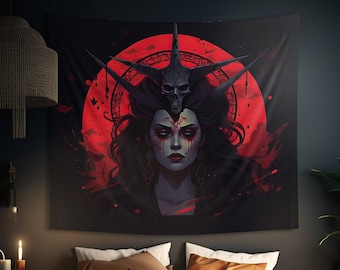 Tapisserie murale Blood Goddess : Vampire Aesthetic, Ritual Gothic Wall Art, Blood Moon Altar Cloth, Plusieurs tailles (36x26in - 104x88in)