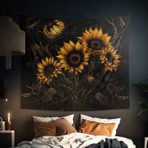 Sunflower Bouquet Polyester Indoor Wall Tapestry(4 Sizes), Gothic Design, Dark Cottagecore Aesthetic Decor, Bedroom, Living Room & Dorm Room