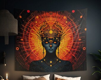 Sacred Geometry Goddess Wall Tapestry, Automata Sensory Art Aesthetic, Altar Cloth, Spiritual Themed Bedroom, Living Room & Office Decor