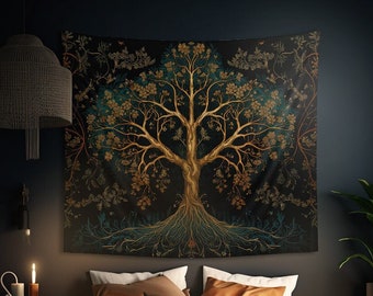 Alchemical Tree of Life Wall Tapestry: Tarot Card Aesthetic, Multiple Sizes (36x26in - 104x88in), Nature Wall Art, Decorative Altar Cloth