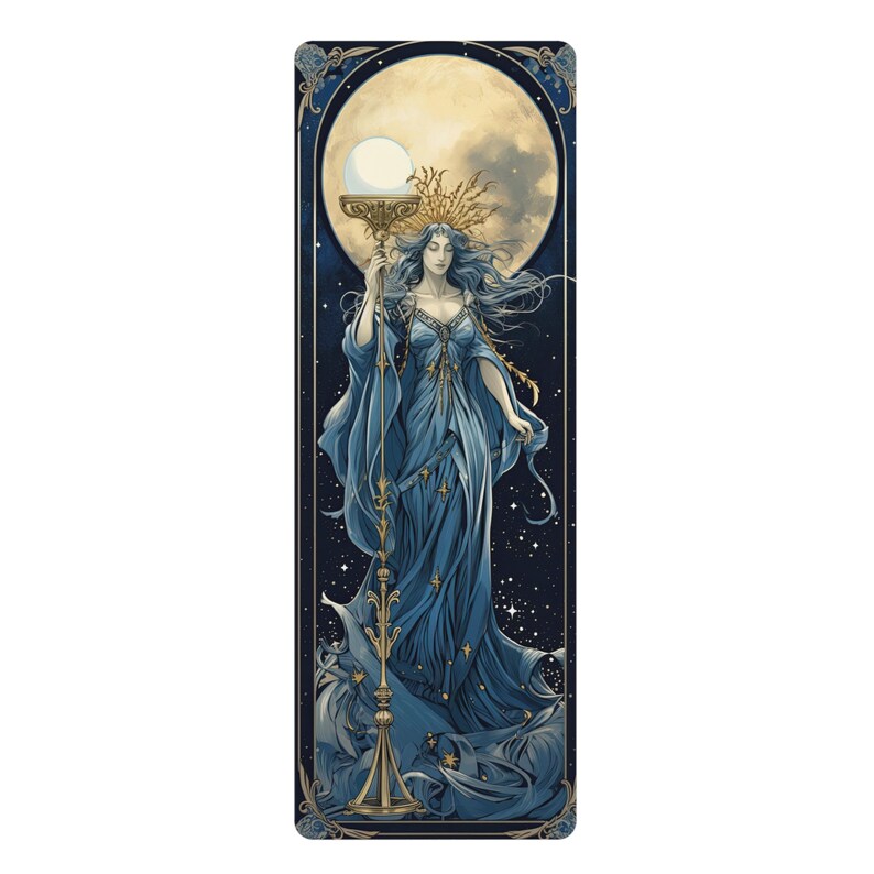 Esterilla de yoga de goma de la diosa lunar, regalo ideal para los amantes de la luna, estética de la carta del tarot del oráculo, toque femenino divino, duradero y ligero imagen 2