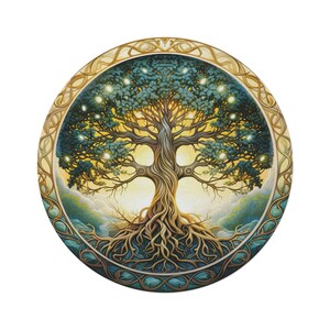 Celtic Tree of Life Chenille Large Round Area Rug, Nature Mandala Design, Ancient Spiritual Decor, Bedroom, Living Room & Meditation Space image 2
