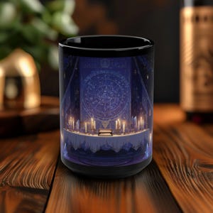 Caneca de astrologia celestial com velas e mapa astral - Caneca de cerâmica preta de 15 oz estilo bruxa para místicos boho, copo brilhante próprio para micro-ondas