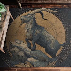 Steinbock Ziege Sternzeichen Chenille Teppich mit Sternenkarte - langlebiger Boho Astrologie Bodenteppich für erdige, mystische oder himmlische Raumdekoration